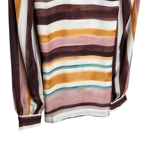 ZARA Silky Striped Pullover Blouse Peasant Sleeves Size Small Boho Chic Artsy - Picture 2 of 8